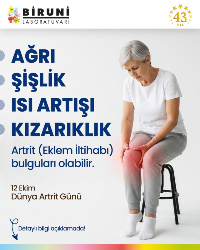 Biruni Laboratuvarı'nda gerçekleştirilen atrtrit ile ilişkili tanı ve test süreçlerini temsil eden görsel