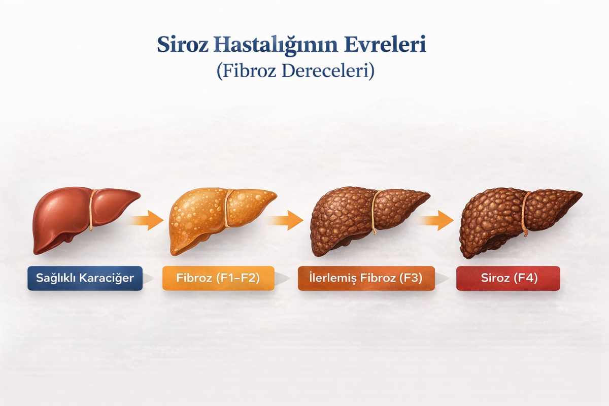 Siroz hastalığının evrelerini gösteren temsili karaciğer görseli
