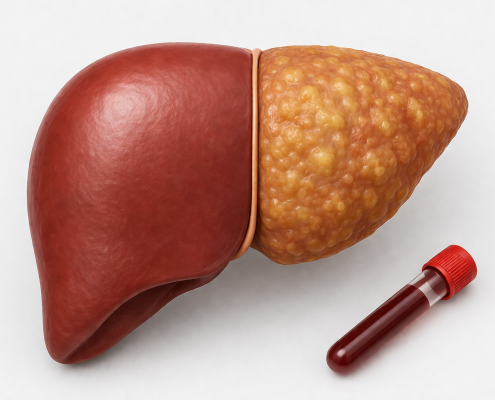 Sağlıklı karaciğer ve yağlanmış karaciğer karşılaştırmasını gösteren tıbbi görsel